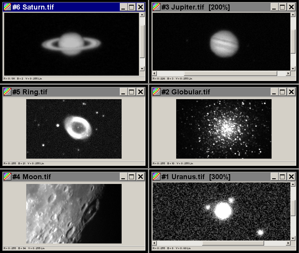 Saturn, Jupiter, Ring Nebula, M3, Moon, Uranus